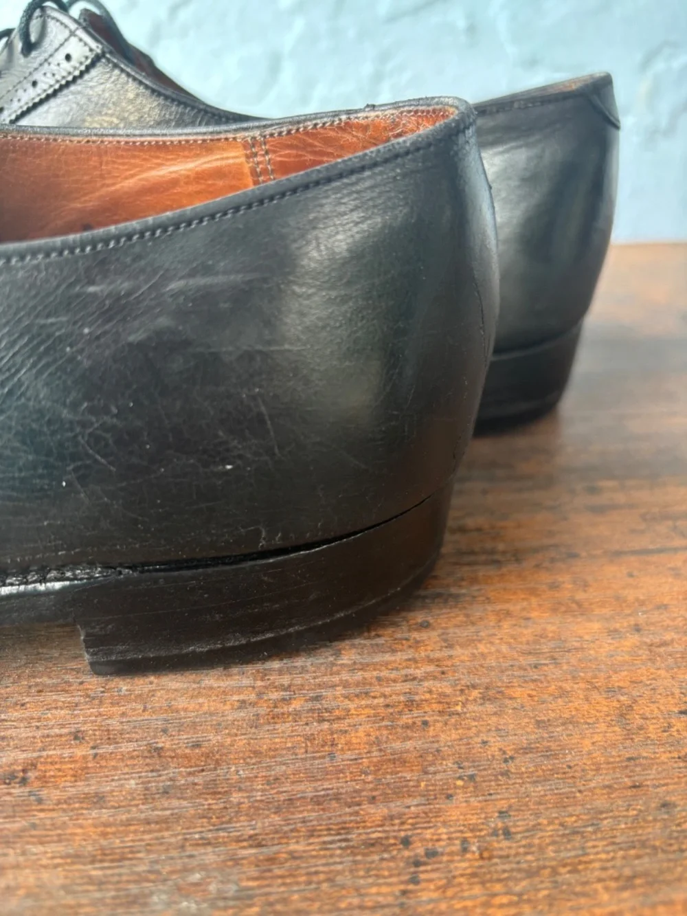 Polo Ralph Lauren black cap toe Oxford brogue Crockett Jones 8D black vtg